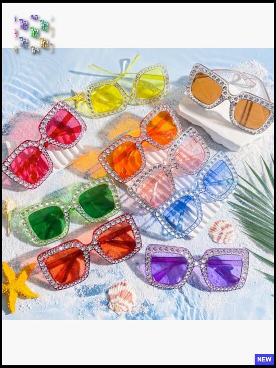 20 Pack Crystal Oversized Square Sunglasses Retro Sparkling Disco Party Favors main image 6